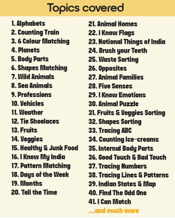List of Activities in pack of 5 Activities Binder for Kids